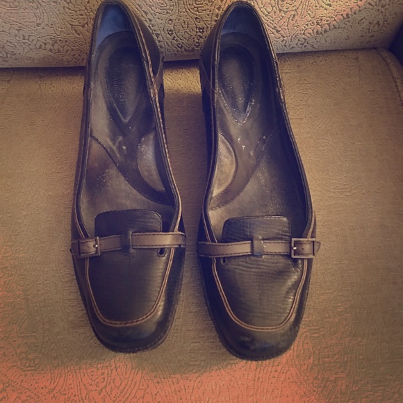 Clarks Artisan Black leather wedges/loafers - Picture 1 of 6
